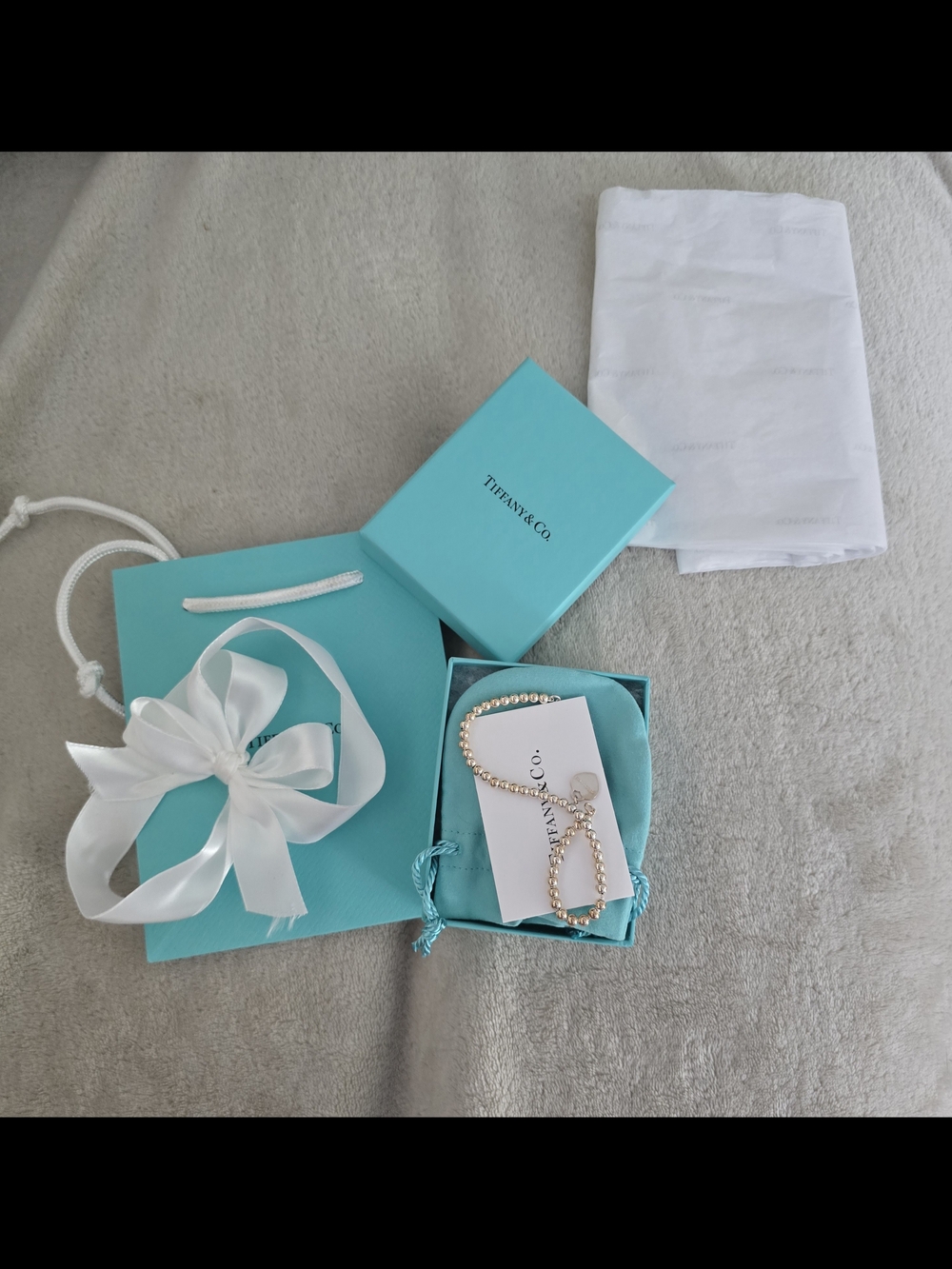 Tiffany & Co. Silver Beaded Bracelet with Heart Charm -